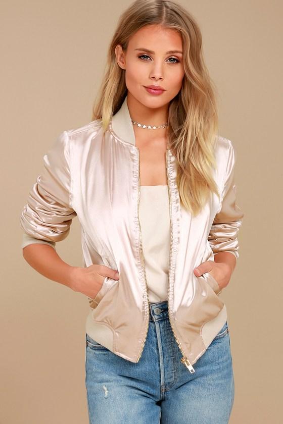 Re:named Run This City Light Blush Satin Bomber Jacket | Lulus