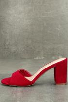 Shoe Republic La Linza Red Suede Slide-on High Heel Sandals