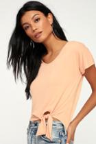 All Day Blush Pink Tie-front Tee | Lulus
