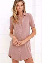 Lulus | Oxford Comma Blush Shirt Dress | Size Large | Pink