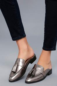 City Classified Zeva Dark Gunmetal Loafer Slides