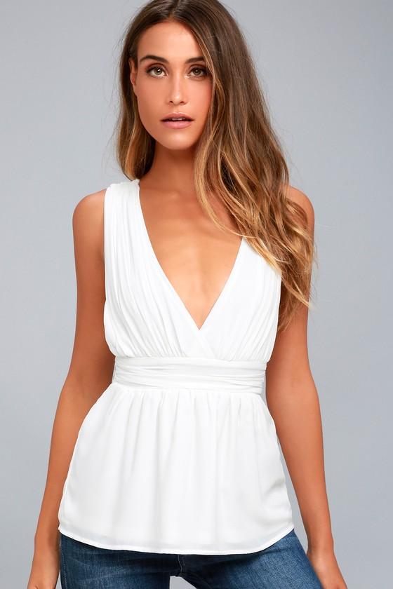 Lulus | My Joy White Peplum Top | Size Medium | 100% Polyester