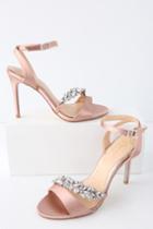 Jewel By Badgley Mischka Merida Blush Satin Rhinestone Ankle Strap Heels | Lulus