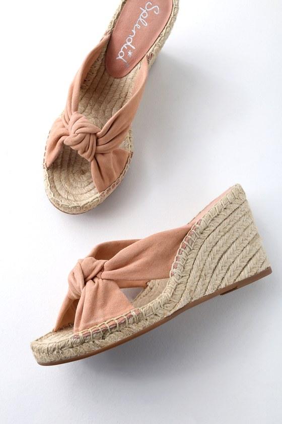 Splendid Bautista Blush Genuine Suede Leather Espadrille Slide Wedges | Lulus