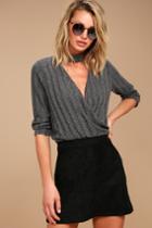Lulus | Shenandoah Black Suede Mini Skirt | Size Large | 100% Polyester
