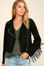 If By Sea Kendall Black Suede Fringe Moto Jacket