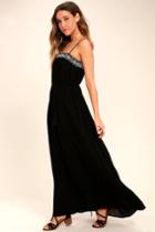 Lulus | Rockaway Beach Black Embroidered Maxi Dress | Size Small | 100% Cotton