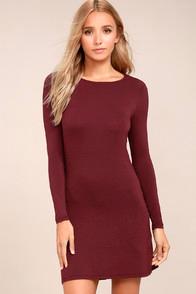 Lulus Kiss And Tell Burgundy Long Sleeve Backless Dress
