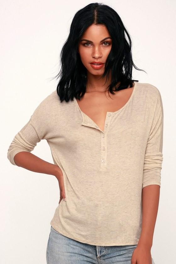 Greyson Beige Long Dolman Sleeve Henley Top | Lulus