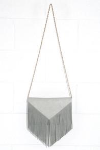Lulus Fringe Benefits Grey Clutch