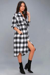 Lulus Sequoia Park Black And White Plaid Flannel Shirt Dress
