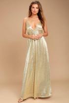 Lulus Gilded Goddess Gold Maxi Dress