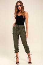 Lulus | Up And At 'em Olive Green Jogger Pants | Size Large