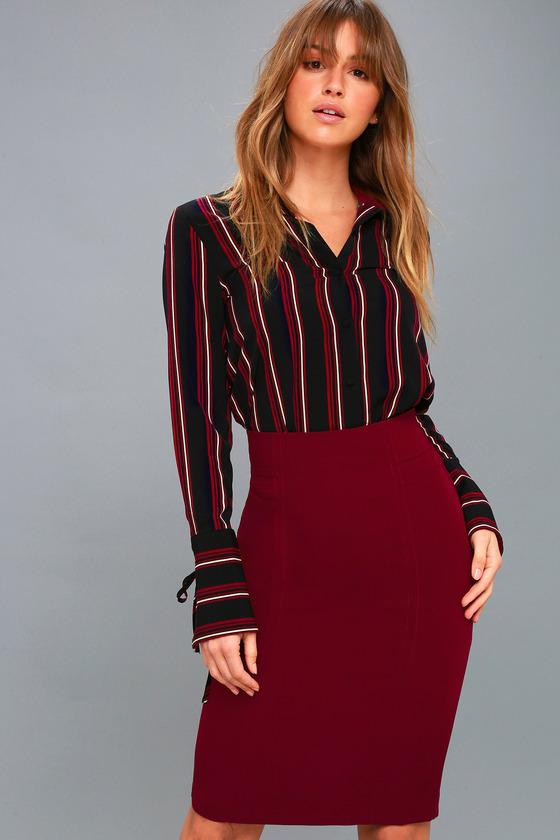 Rokoko | Quincy Burgundy Pencil Skirt | Lulus