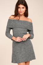 Ppla | Kenli Grey Off-the-shoulder Sweater Dress | Size Large | 100% Polyester | Lulus