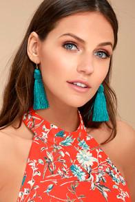 Lulus Temptress Teal Blue Tassel Earrings