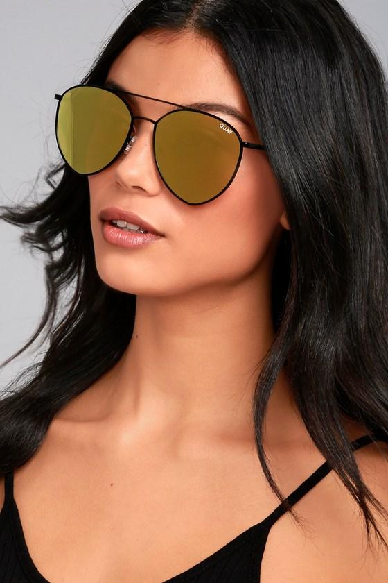 Quay | Indio Black And Gold Aviator Sunglasses | Lulus