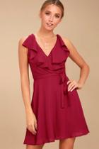 Lulus Eve Of Enchantment Berry Red Wrap Dress