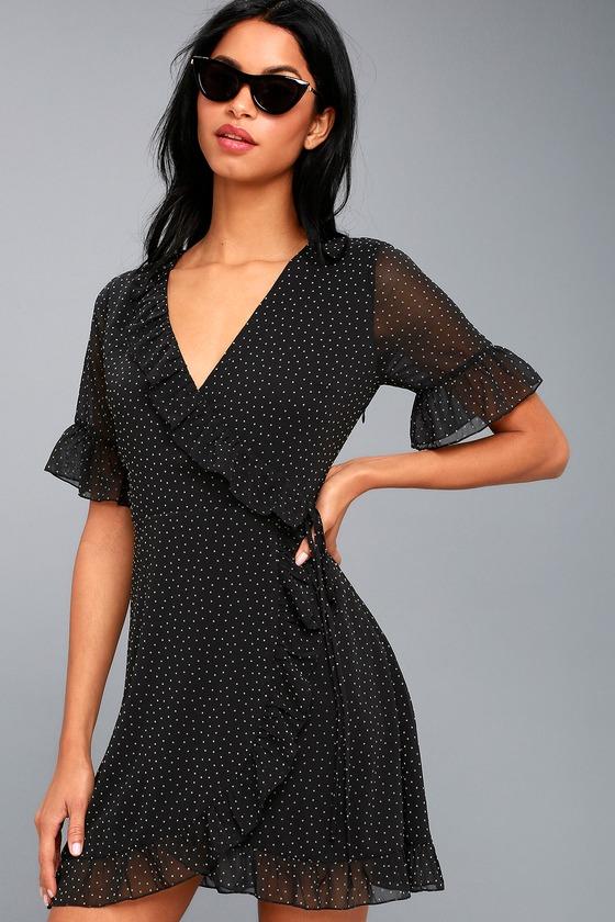 Sophronia Black Polka-dot Wrap Dress | Lulus