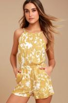 Rvca | Hot Water Yellow Print Romper | Size X-large | 100% Rayon | Lulus