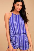 Lulus See You Smile Royal Blue Striped Romper