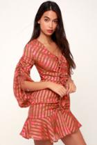 C/meo Significant Rust Brown And Pink Floral Print Ruched Mini Dress | Lulus