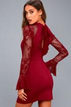 Free People | It's Now Or Never Wine Red Lace Bodycon Dress | Size Small | Lulus