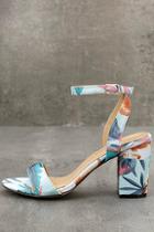 Chase & Chloe Chilali Light Blue Print Ankle Strap Heels