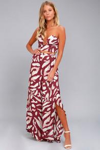 Finders Keepers Mercurial Burgundy Print Wide Leg Pants