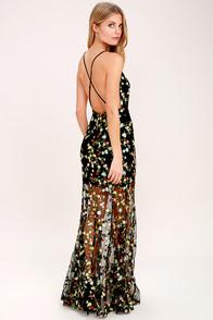 Lulus Whimsy Daisy Black Embroidered Maxi Dress