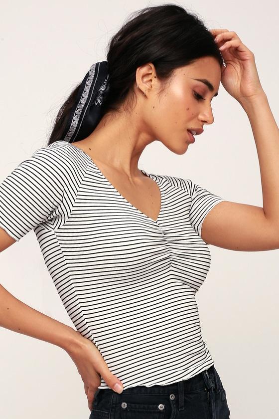 Leena White Striped Off-the-shoulder Crop Top | Lulus