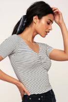 Leena White Striped Off-the-shoulder Crop Top | Lulus