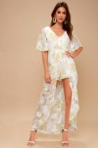 4si3nna Luna White And Yellow Floral Print Maxi Romper | Lulus