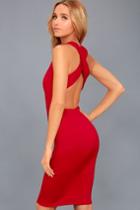 Lulus | Darling Dance Red Backless Bodycon Midi Dress | Size Large
