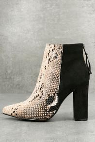St. Sana Tiffany Nude And Black Snake Print Ankle Booties