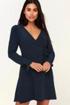 Le Lis Amara Navy Blue Long Sleeve Wrap Dress | Lulus