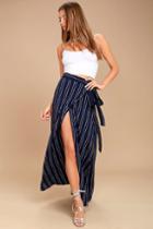Whole Wide World Navy Blue Print Wrap Maxi Skirt | Lulus
