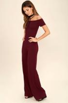 Lovely Day | Alleyoop Burgundy Off-the-shoulder Jumpsuit | Size X-small | Red | Lulus