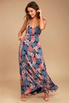Lulus Fragrant Blooms Navy Blue Floral Print Maxi Dress