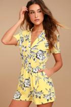 Bb Dakota | Morgana Yellow Floral Print Romper | Size Medium | 100% Polyester | Lulus