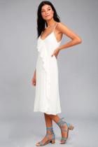 Lush | Honeymoon Breeze White Midi Dress | Size Small | 100% Rayon | Lulus