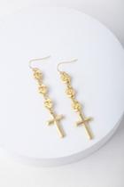 True Heart Gold Cross Earrings | Lulus