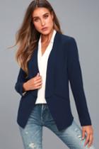 Lulus | Miss Punctuality Navy Blue Blazer | Size Large