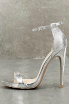 Qupid Annemie Silver Metallic Lizard Ankle Strap Heels