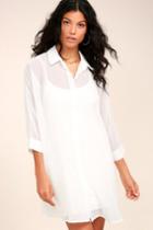 Lulus | In The Tropics Sheer White Shirt Dress | Size Small | 100% Polyester