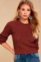 Lulus Campfire Cozy Brick Red Cropped Sweater