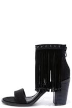 Very Volatile Lux Black Suede Leather Fringe Heels