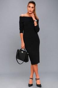 Lulus Snowfall Black Long Sleeve Midi Sweater Dress