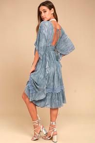 Moon River Volga Slate Blue Midi Dress