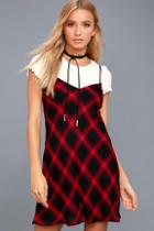 Lulus Nick Of Time Red And Black Plaid Sleeveless Dress